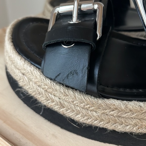 Zara (VGUC) | Black Leather Wedges Slip Sandals with Buckle and Platform - Picture 4 of 16